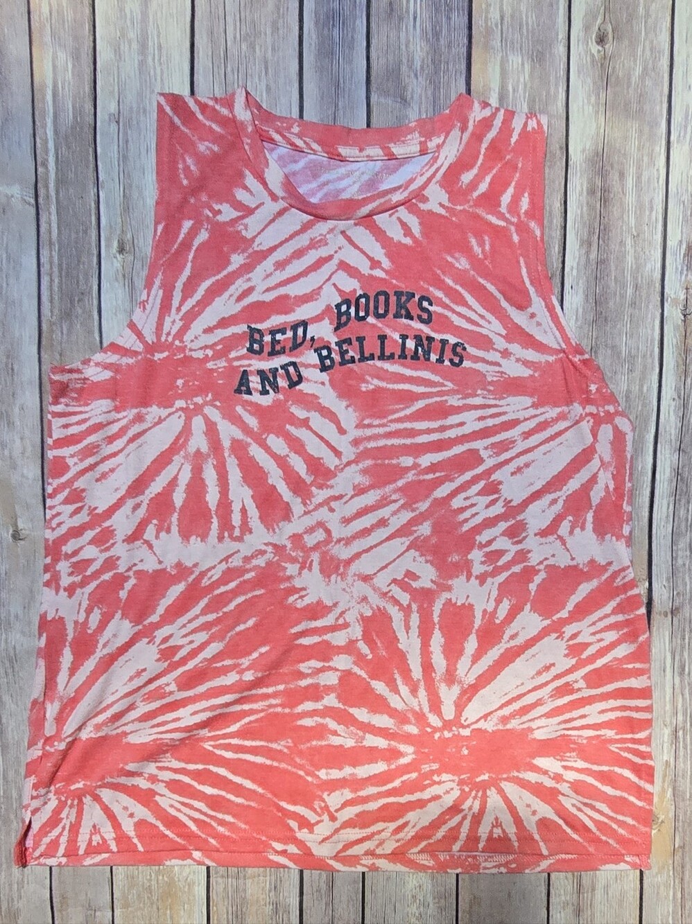 Coral Tie-Dye Tank with 'Bed, Books and Bellinis'